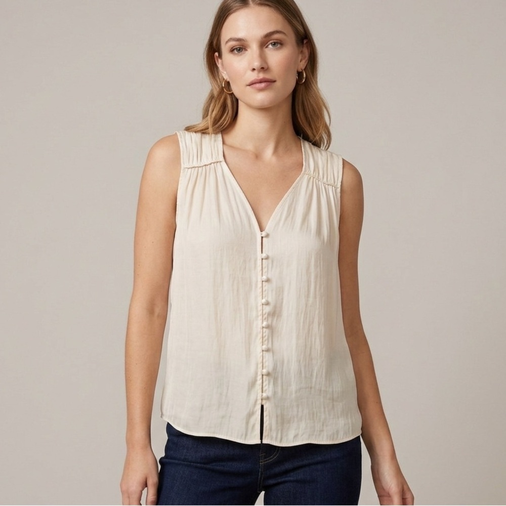 Evereve By Hot Mama Ivory Mea Satin Gathered Tank Xsmall